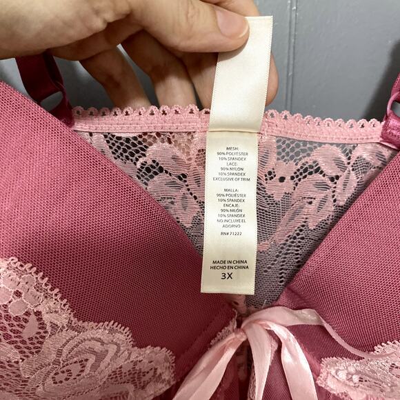 Jessica Simpson Pink Floral Lace Mesh Sheer Lined Wired Camisole 3X - Picture 3 of 6